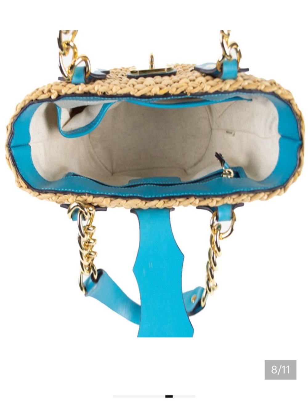 Michael Kors Aqua-Trim Woven Straw Tote with Gold Hardware. Perfect for summer! - Picture 14 of 16